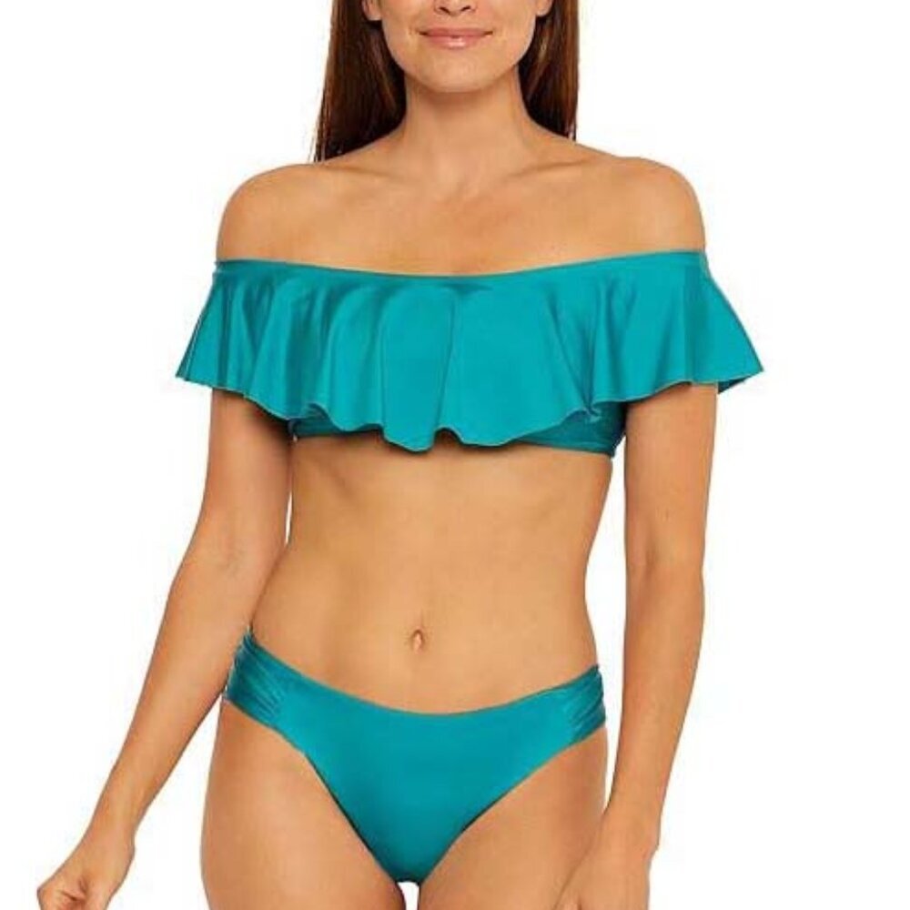 NWT Trina Turk Monaco Off Shoulder Solid Bikini Top & Shirred Bottom 8